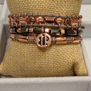 BOMB PARTY ORIGINAL STACK! Rose Gold and Gray Beaded Stackable Bracelet Set NEW